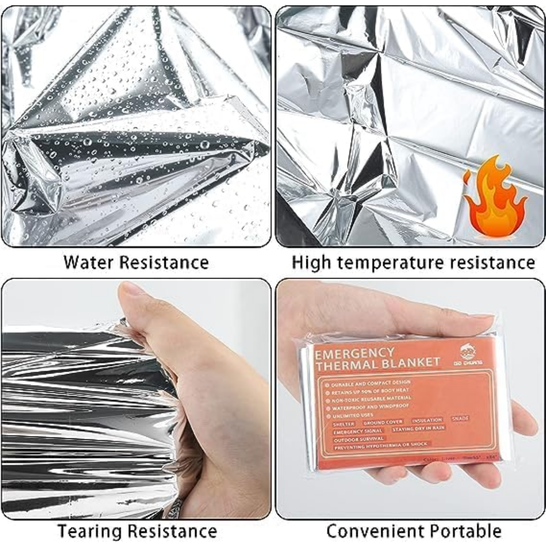QIO CHUANG Emergency Mylar Thermal Blankets 55" x 84" Silver, 4 Pack