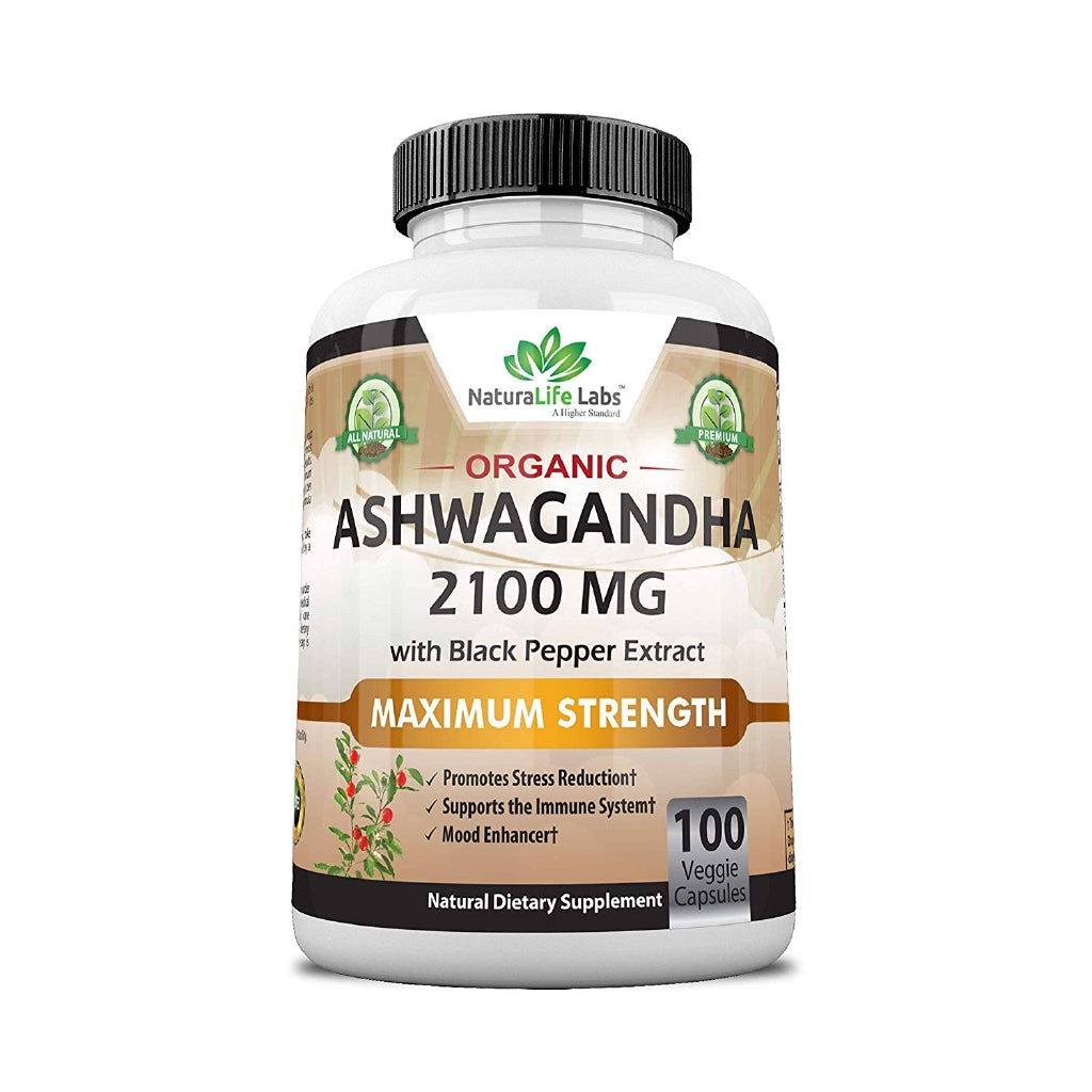 NaturaLife Labs Organic Ashwagandha 2,100 mg 100 Veggie Capsules