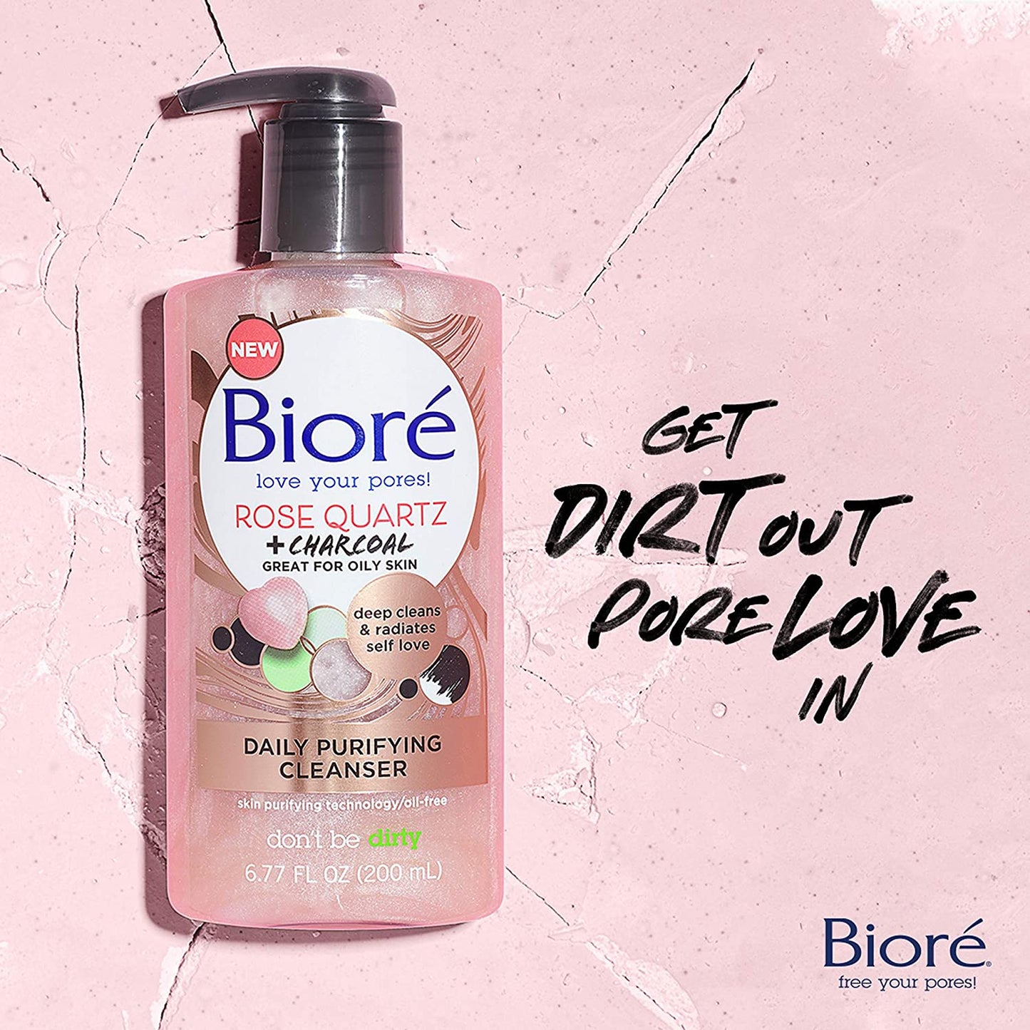 Biore Rose Quartz + Charcoal Daily Purifying Cleanser, 6.77 fl.oz / 200ml