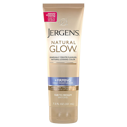 Jergens Natural Glow +FIRMING Body Lotion, Fair to Medium Skin Tone, 221 ml Tanning Moisturizer, PACKAGING MAY VARY