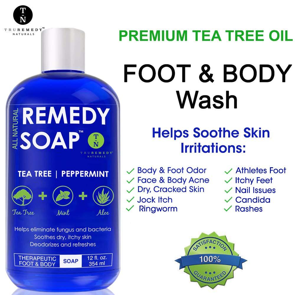 Remedy Soap Tea Tree Oil Body Wash, Helps Body Odor, Athlete’s Foot Natural Mint & Aloe Skin Cleanser 12 oz (Packaging may vary)