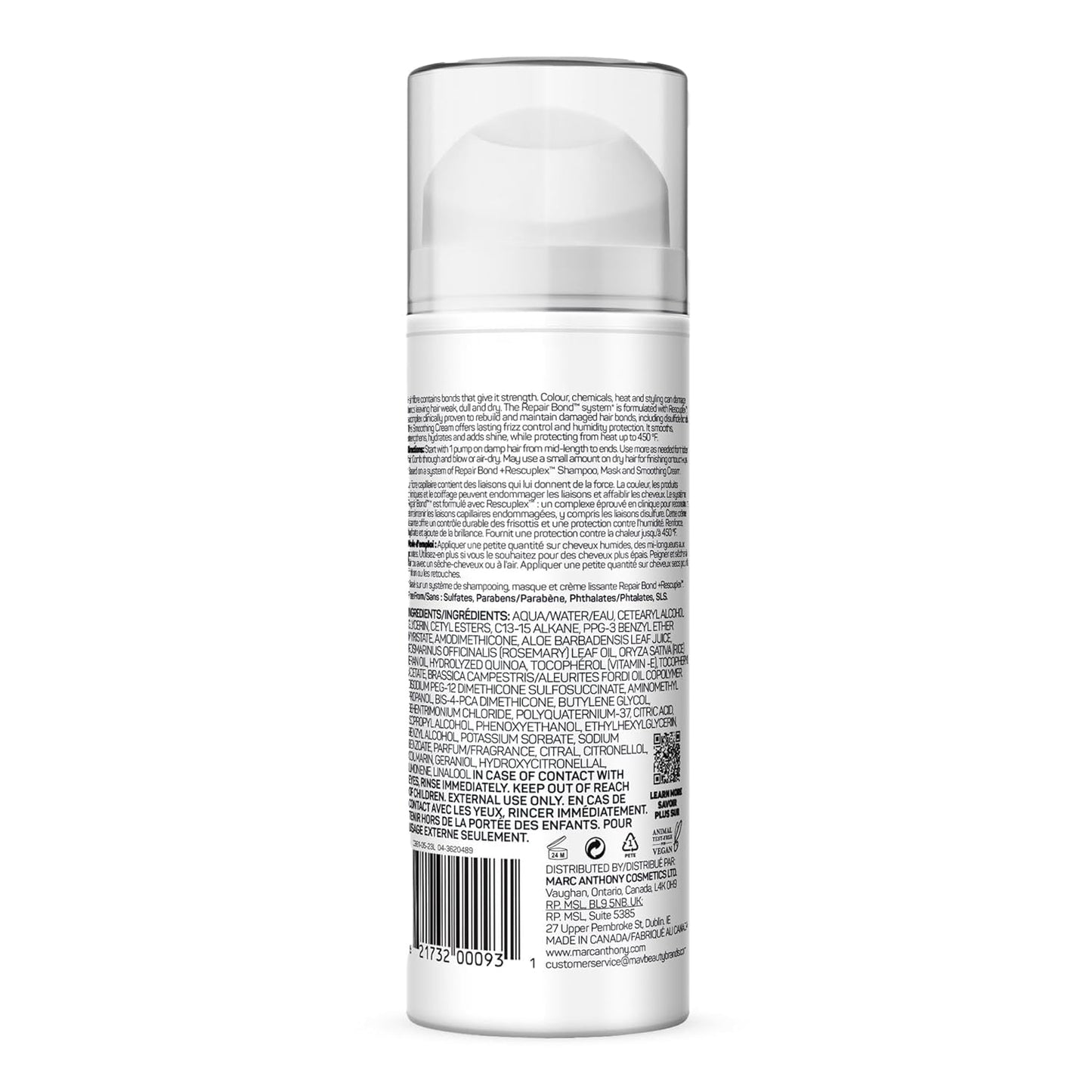Marc Anthony Repair Bond + Rescuplex Defrizzing Smoothing Cream 4-in-1 Styling, 140 g / 4.9 oz.
