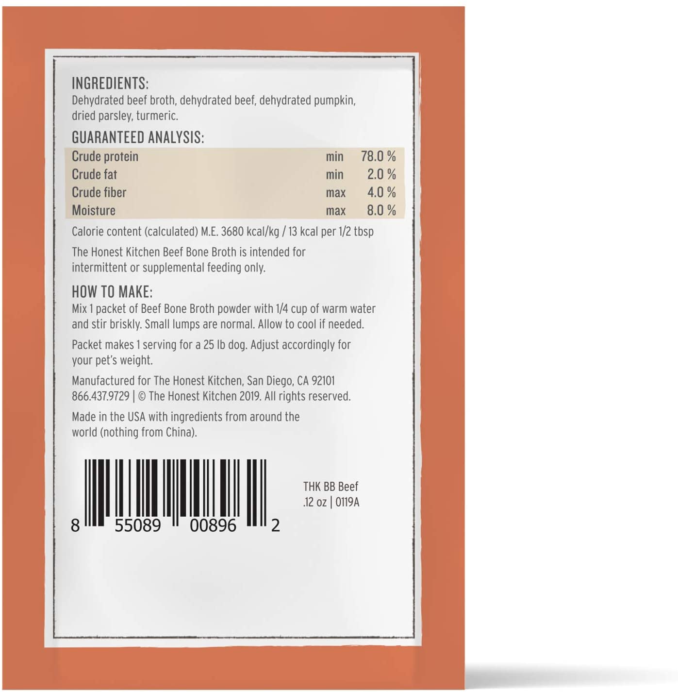 The Honest Kitchen Daily Boosters: Instant Beef Bone Broth Natural Treat for Dogs 1 Packet