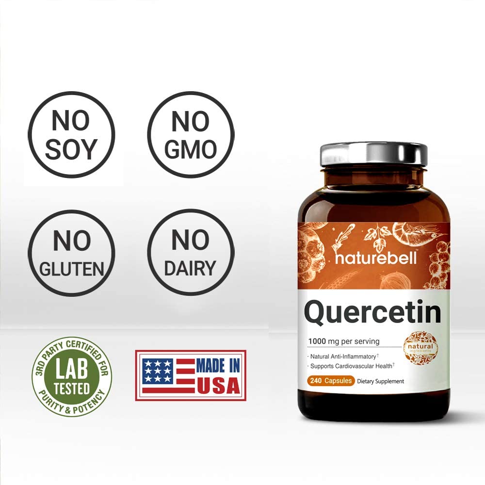EXP 09/2025 NatureBell Quercetin 1000mg Per Serving, Supports Cardiovascular Health & Immune System, 240 Capsules