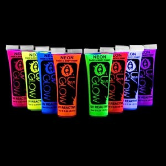 Uv Glow Neon Face and Body Paint Uv Reactive 0.34oz (10ml) Set of 8 Tubes