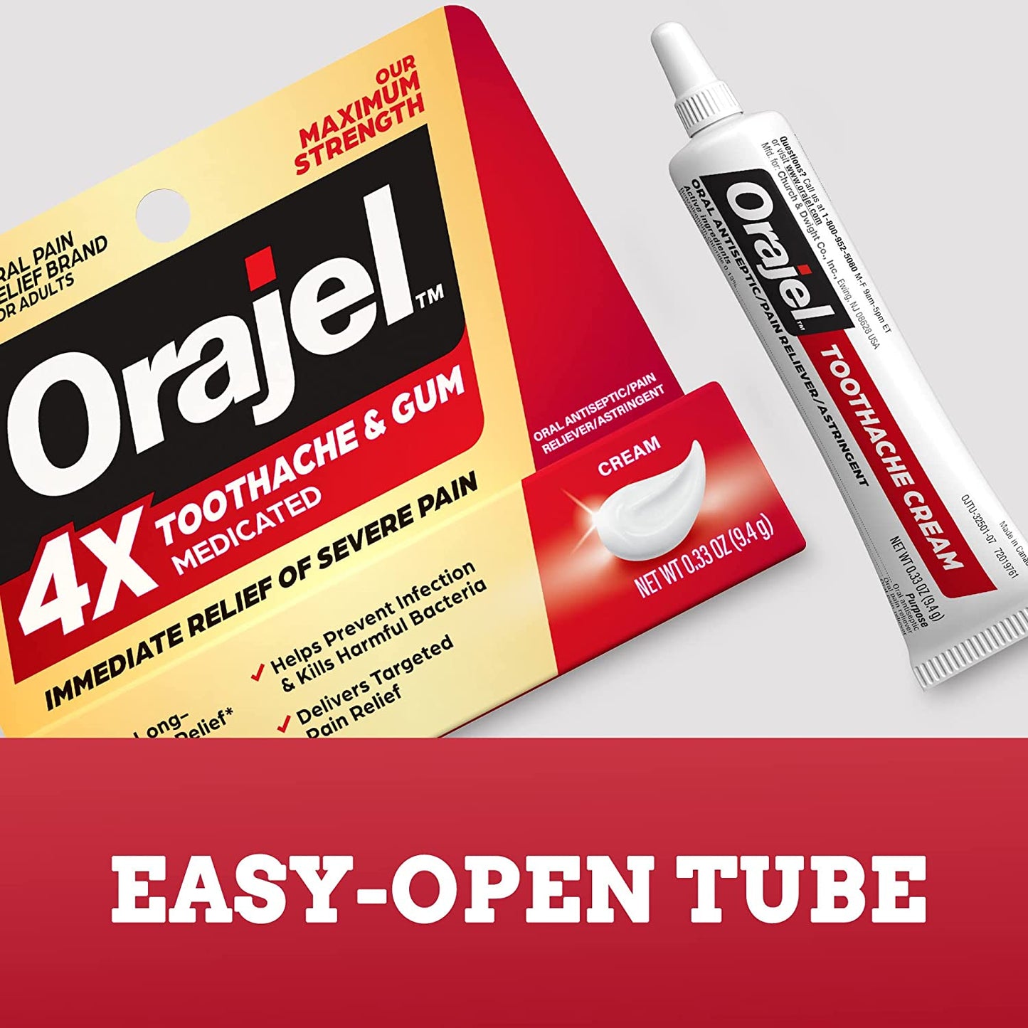 Orajel 4X Strength Toothache & Gum Relief Cream, 0.33 Oz PACKAGING MAY VARY