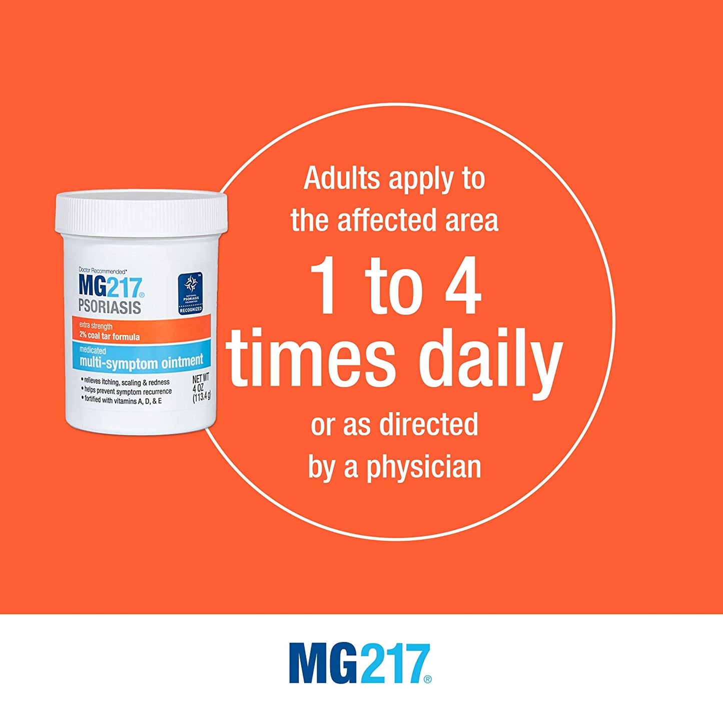 MG217 Psoriasis Medicated Multi-Symptom Ointment Extra Strength 2% Coal Tar Formula, (4 oz. / 113.4 g) Jar
