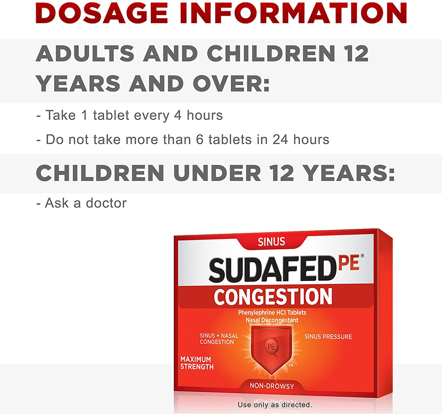 Sudafed PE Sinus Congestion Maximum Strength Nasal Decongestant 10mg, 36 Tablets