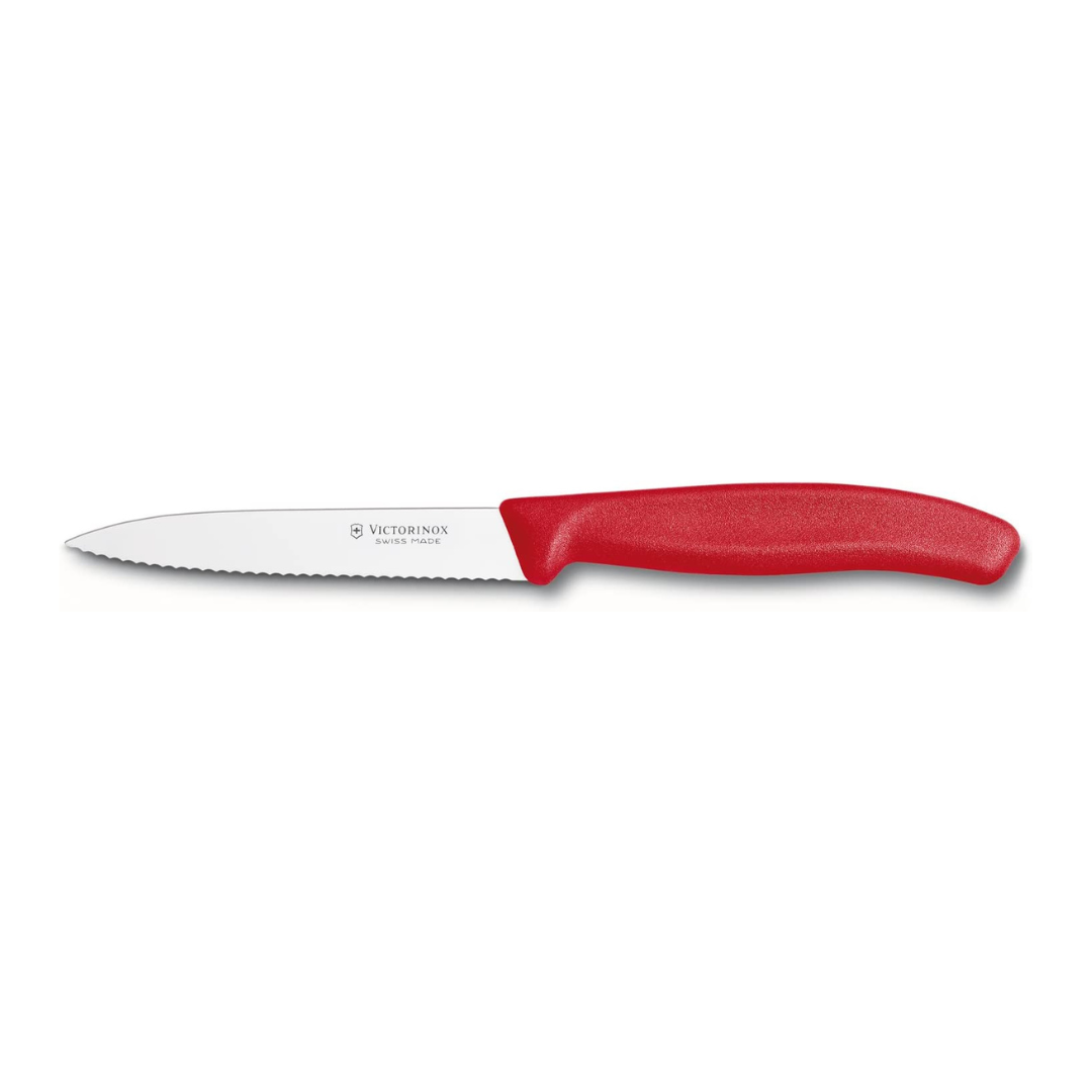 Victorinox 4 Inch Swiss Classic Paring Knife with Serrated Edge, Spear Point, Red