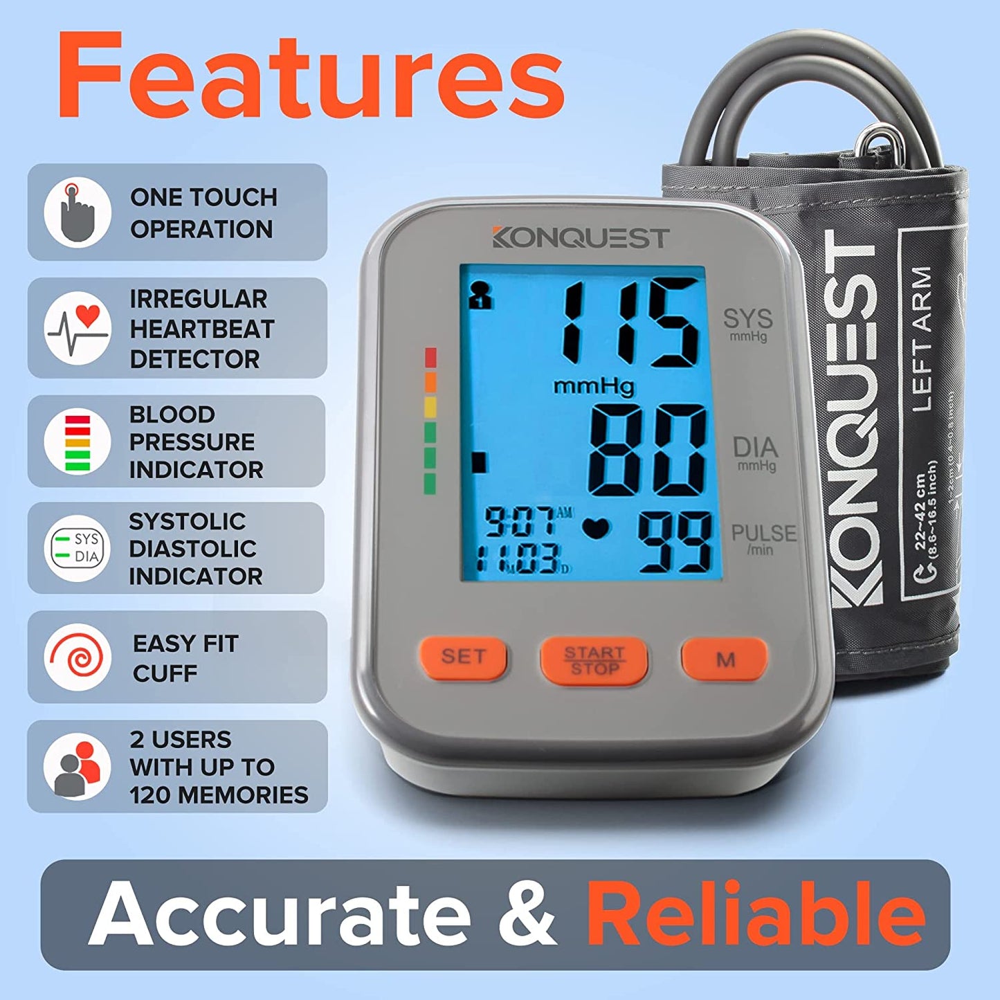 Konquest Automatic Upper Arm Blood Pressure Monitor Large Backlit Display 1 Count (KBP-2704A)