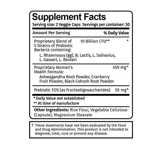 Vitamin Bounty Probiotic & Prebiotic for Women - 10 Billion CFUs Per Serving with Cranberry, 5 Strains (60 Caps)