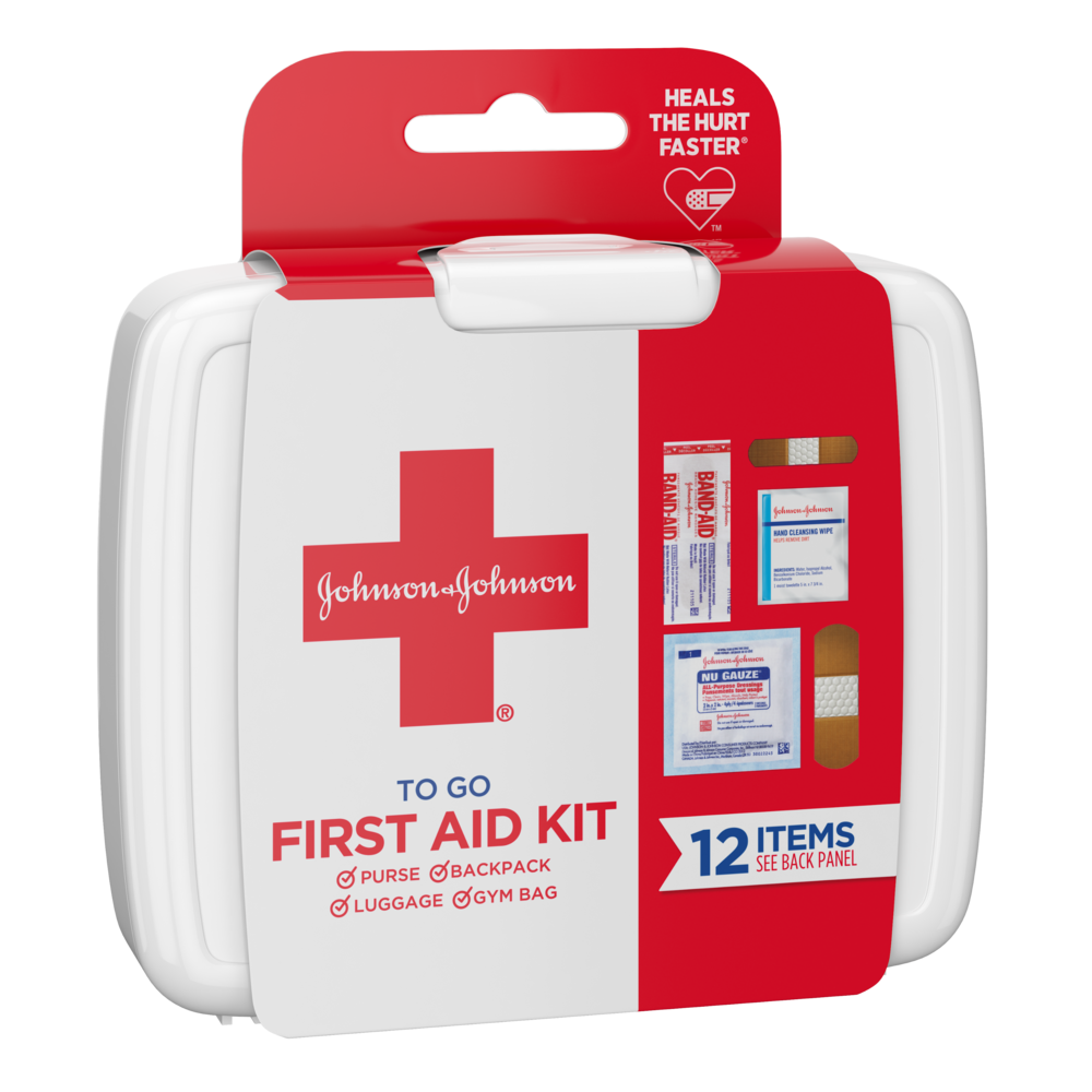 Johnson & Johnson First Aid to Go, Mini First Aid Kit with 12 Items PACKAGING MAY VARY