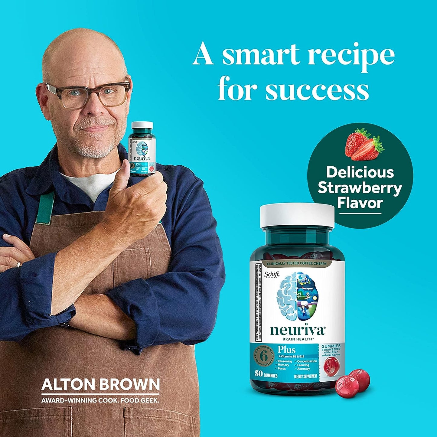 Neuriva Brain Health Plus Gummies Strawberries Supplement 50 Gummies