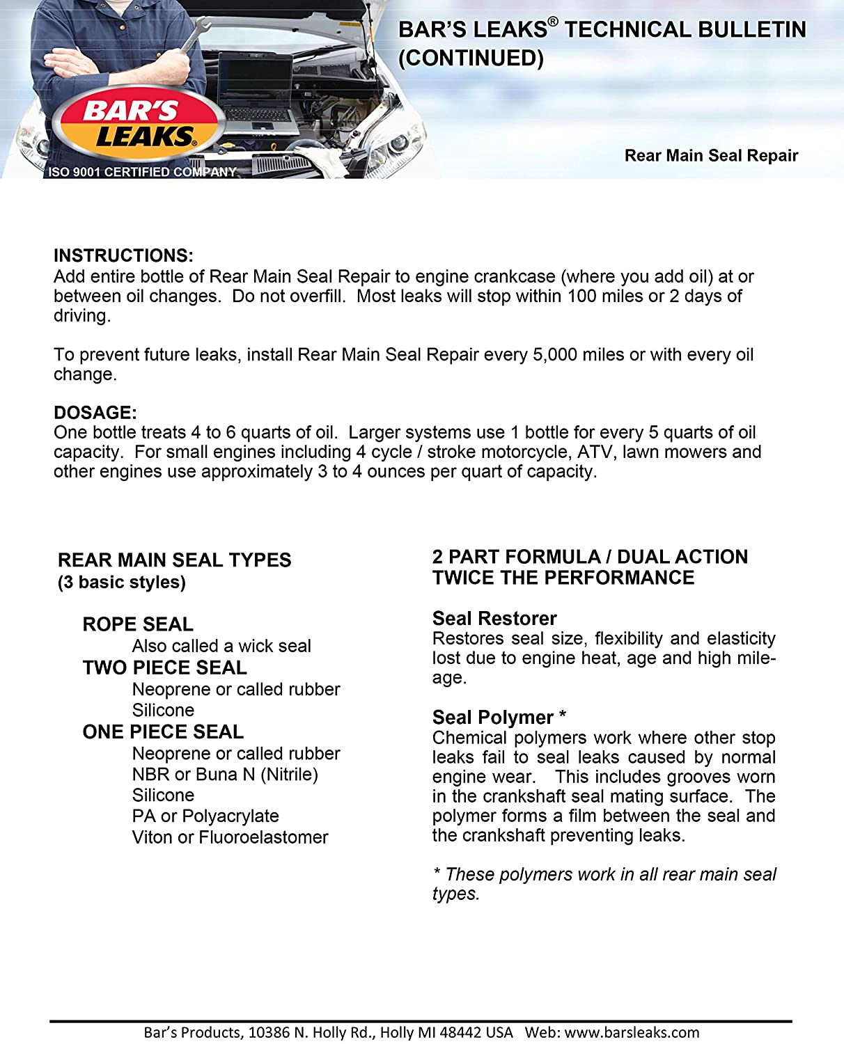 Bar's Leaks Concentrated Rear Main Seal Repair, 16.9 oz. / 500ml