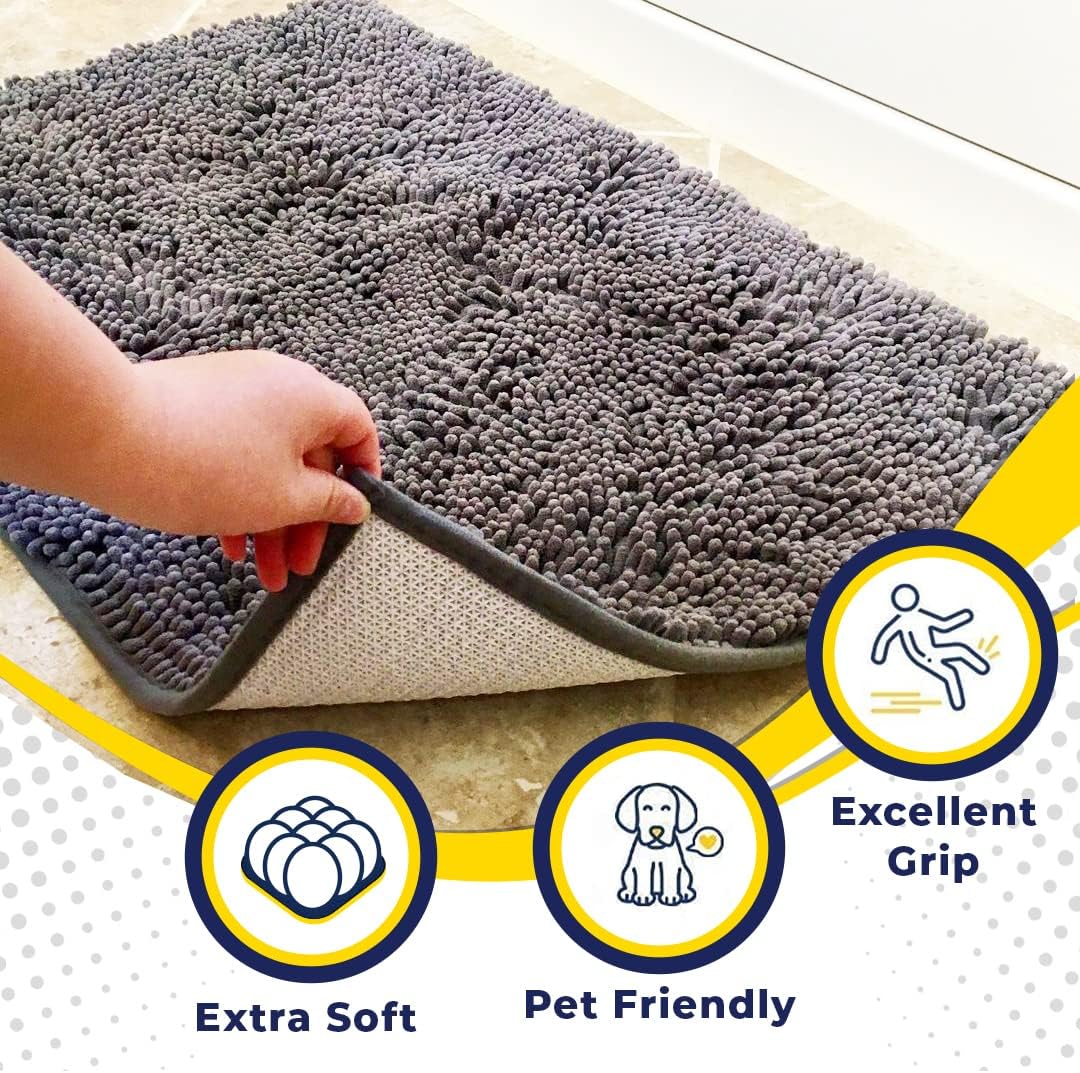 Muddy Mat Super Absorbent Microfiber Dog Door Mat for Muddy Paws, 18 X 28 - Grey