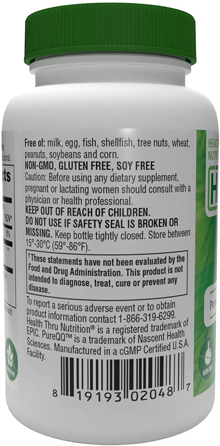 Health Thru Nutrition PQQ Pyrroloquinoline Quinone (as PureQQ) 20mg, 30 Vegecaps Mitochondrial Biogenesis, Cardiovascular Support
