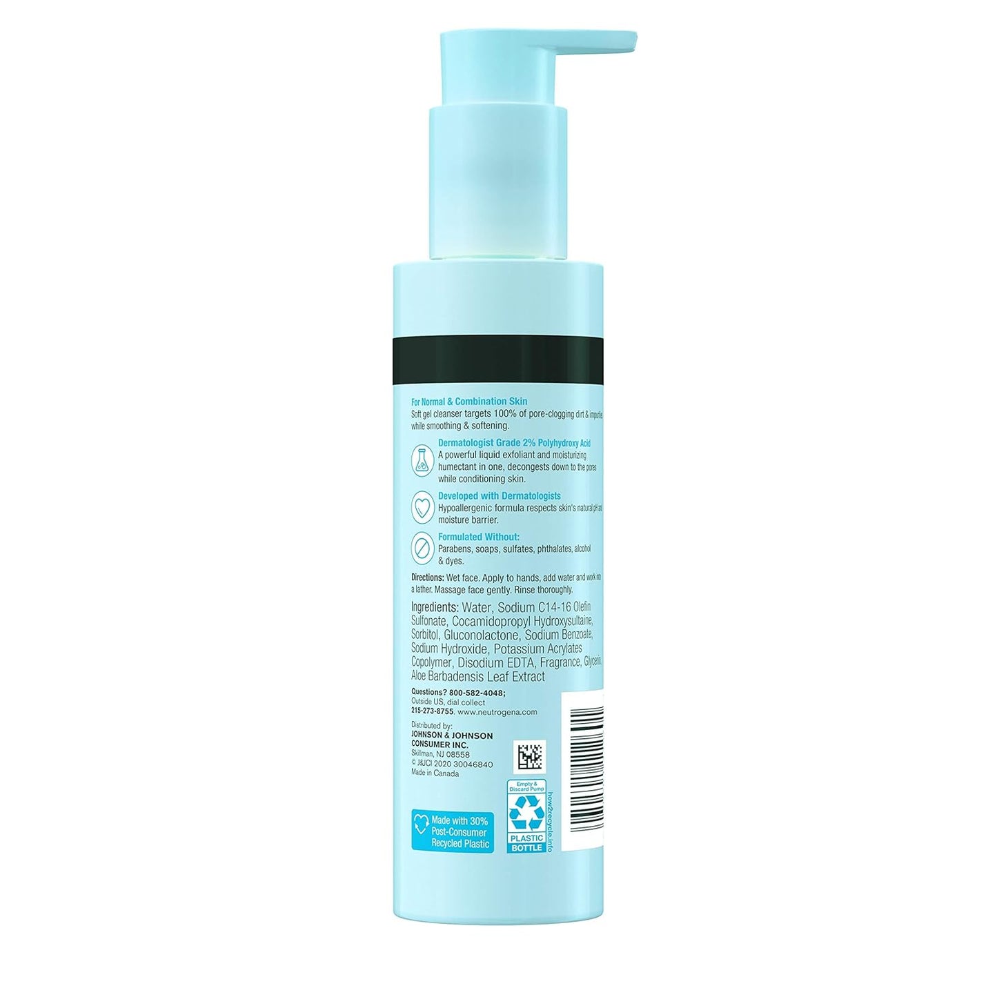 Neutrogena Skin Balancing Purifying & Softening Gel Cleanser, Normal And Combination Skin, 6.3 fl oz / 186mL