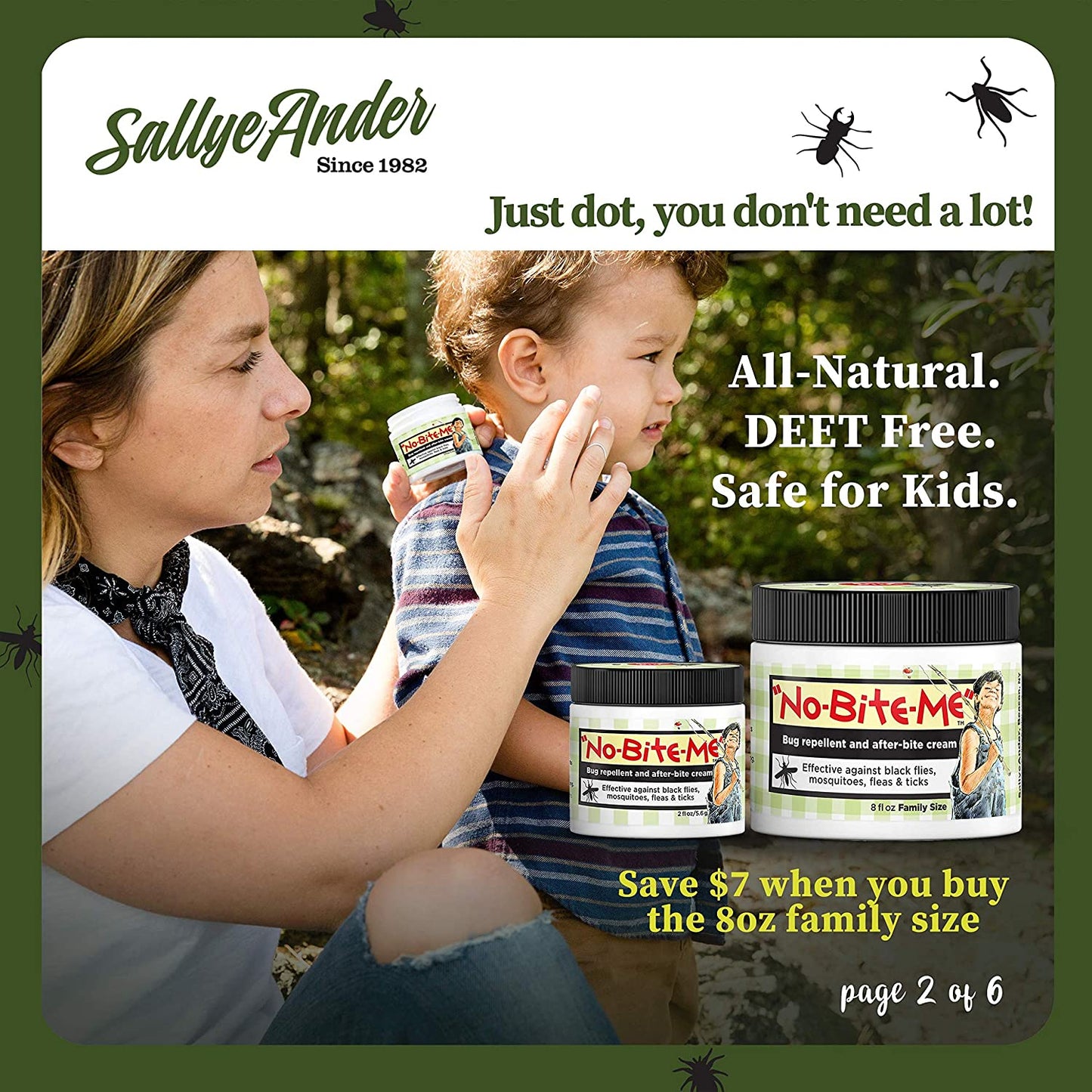 Sallyeander No-Bite-Me Bug Repellent and After-Bite Cream, 2 fl.oz / 5.6g