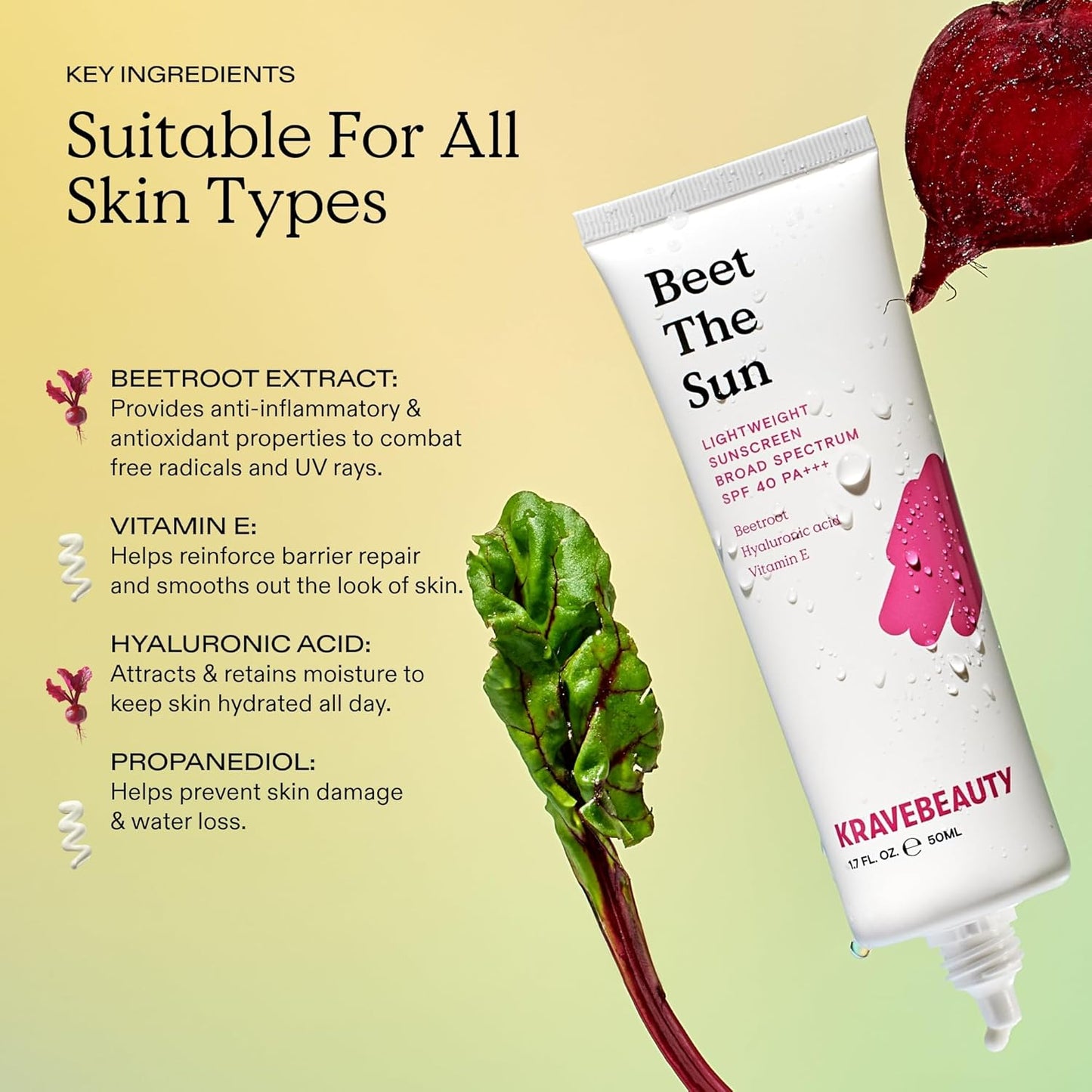 KraveBeauty Beet The Sun Lightweight Sunscreen SPF 40 PA+++, 50 ml / 1.7 fl. oz.