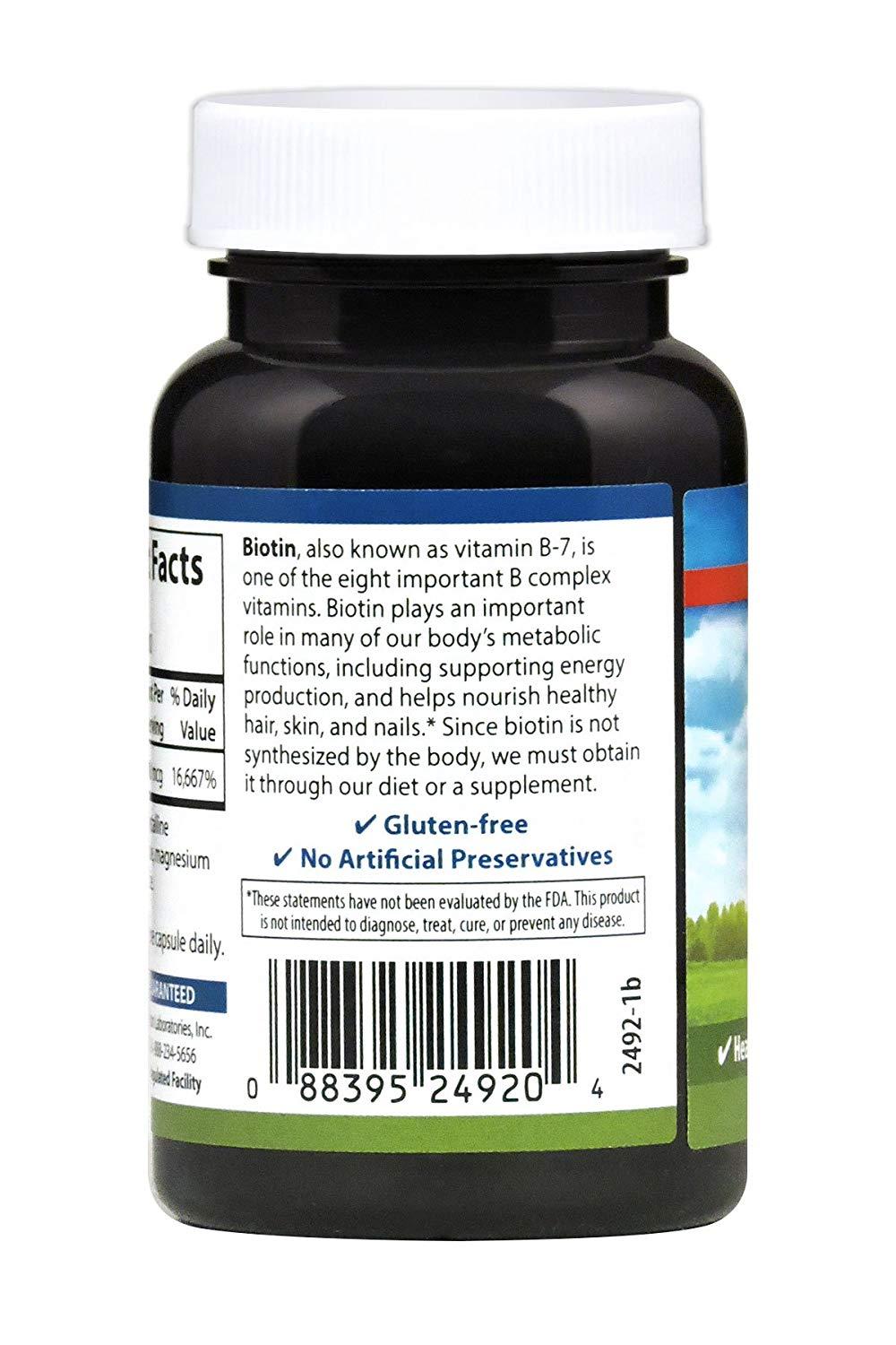 Carlson Biotin 5 mg / 5000 mcg 100 Capsules for Healthy Hair, Skin, Nails