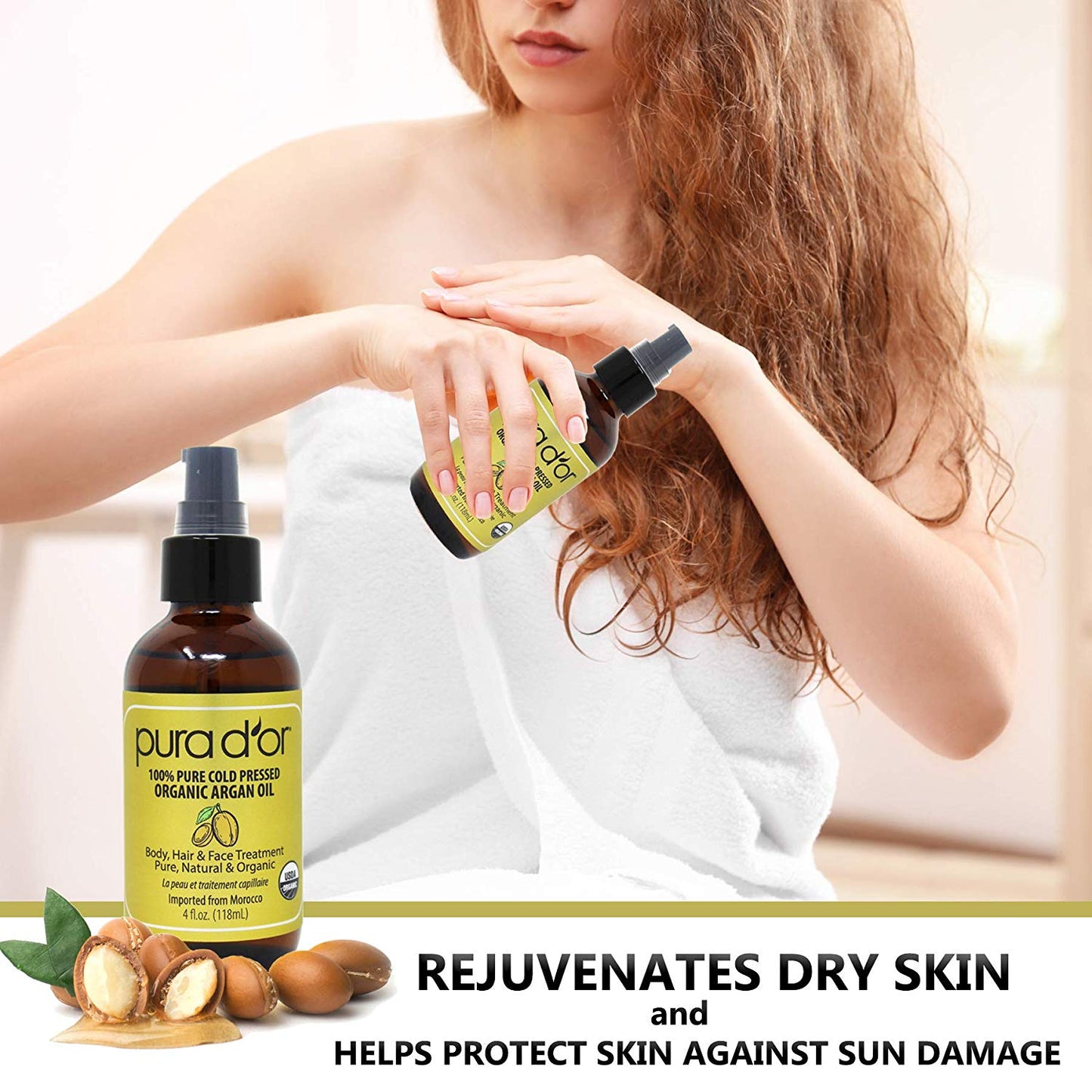 PURA D'OR 100% Pure Organic Morrocan Argan Oil 4 fl.oz