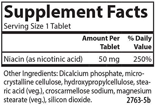 Carlson Niacin Vitamin B3 50 mg, Supports Cholesterol Metabolism, Energy Production, Heart Health,, 300 Tablets