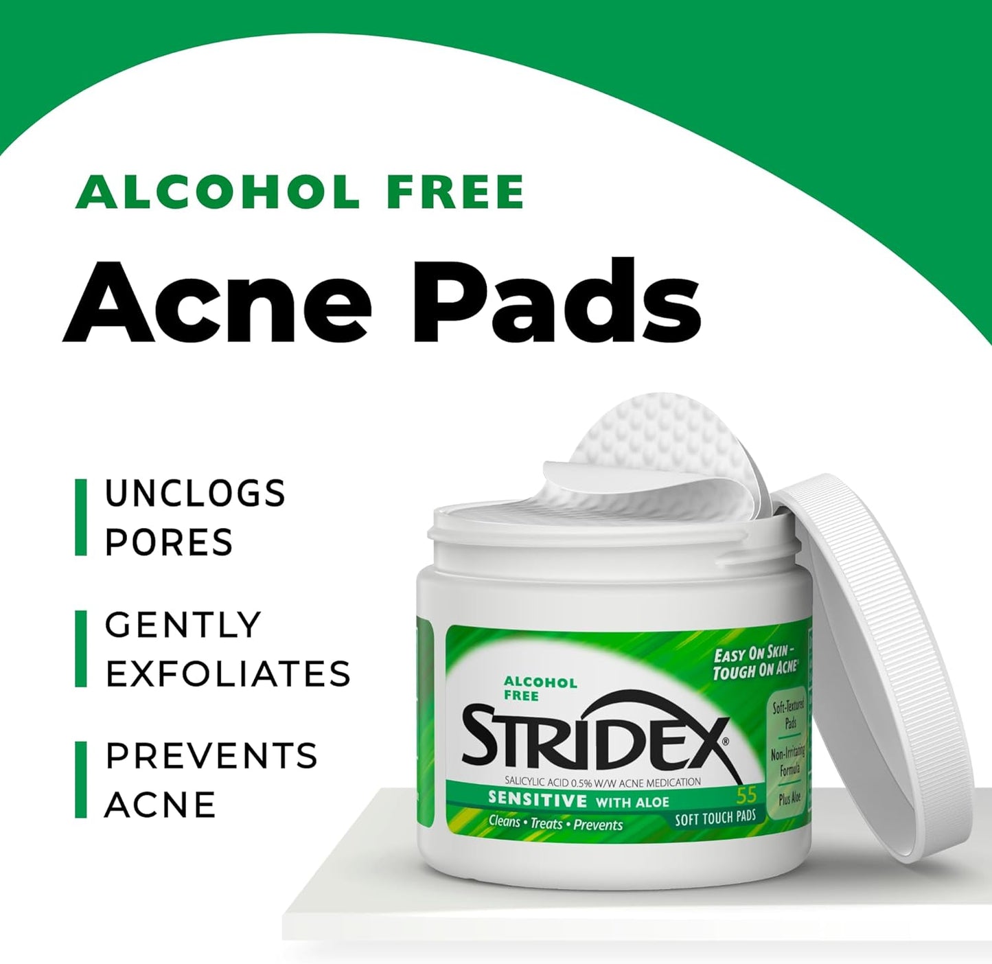 Stridex Easy On Skin Sensitive With Aloe, 55 Soft Textured Pads