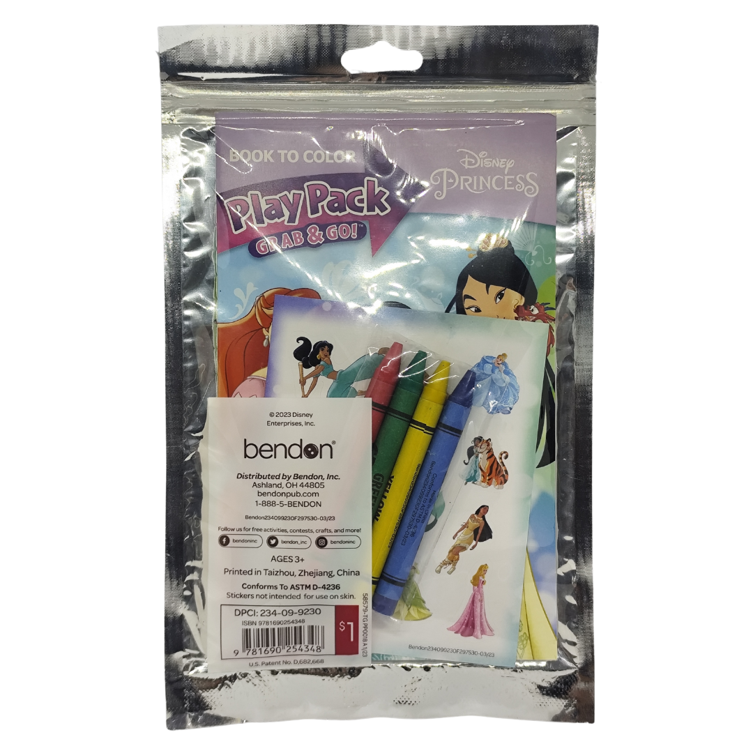 Bendon Play Pack Grab & Go Princess Coloring Book with Crayons and Sticker Sheet