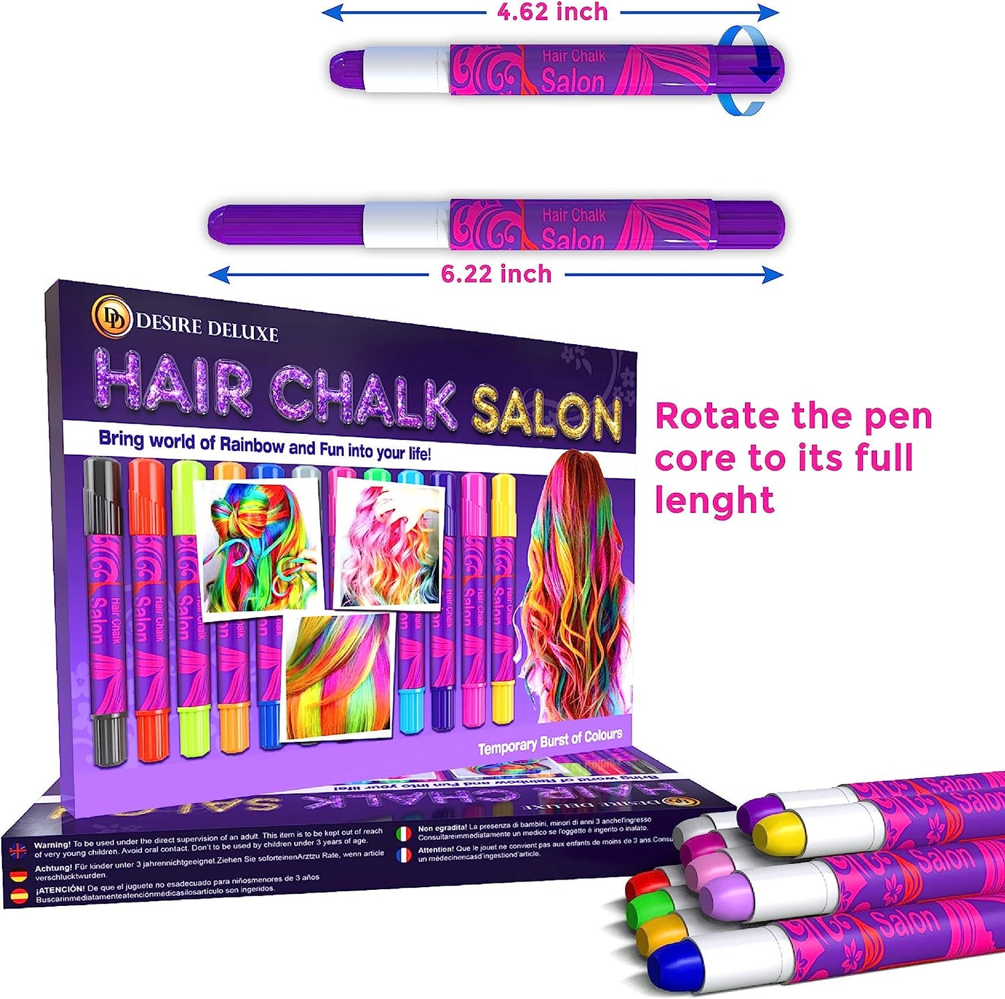 Desire Deluxe Hair Chalk Salon Girls Makeup Kit 10 Colour Pens