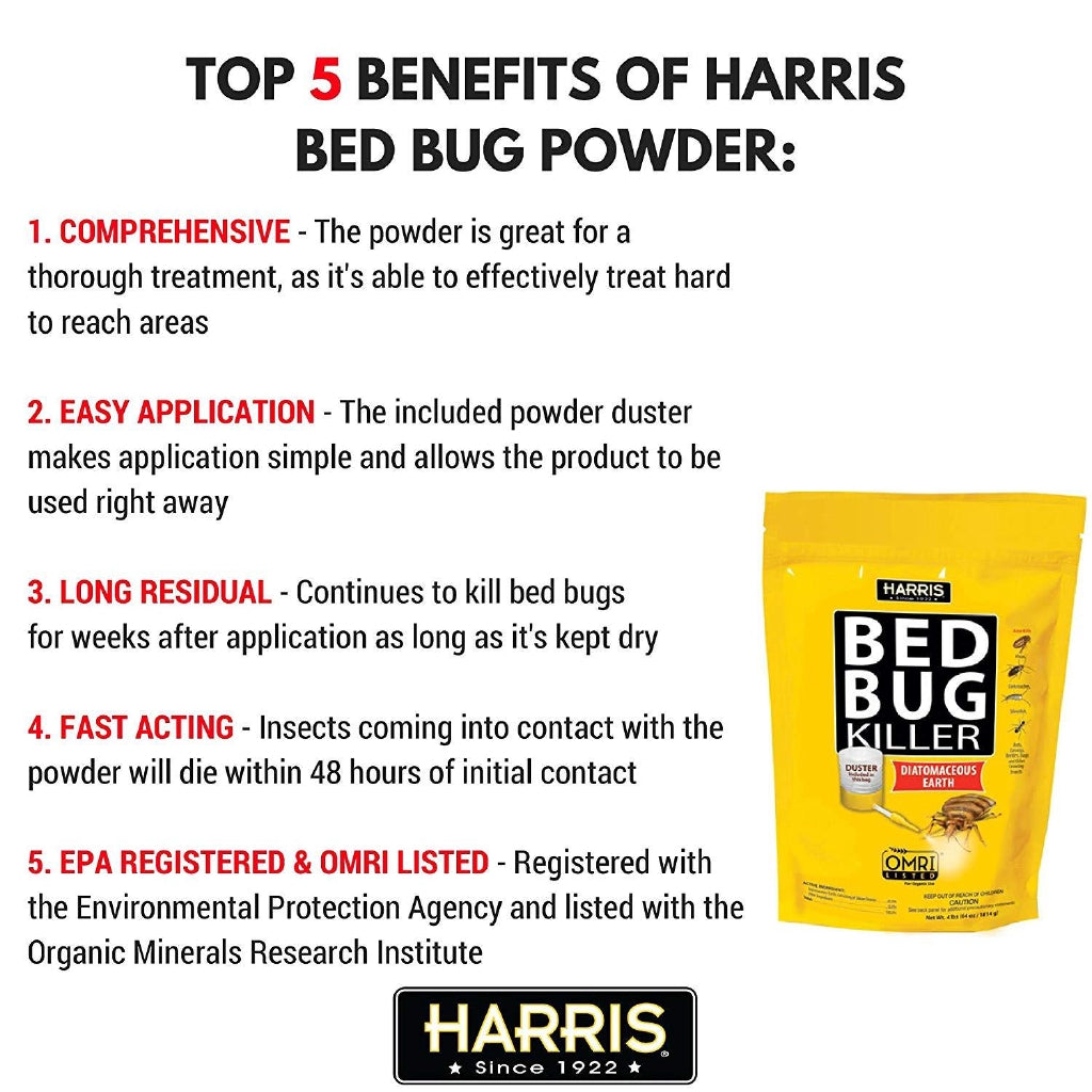 Harris Bed Bug Killer, Diatomaceous Earth Powder, Fast Kill Extended Residual Protection (4 LBS)