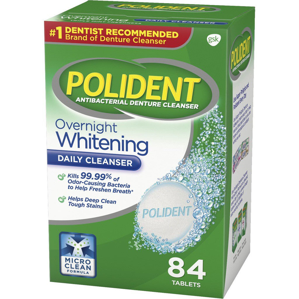 Polident Overnight Whitening Daily Cleanser, 84 Tablets
