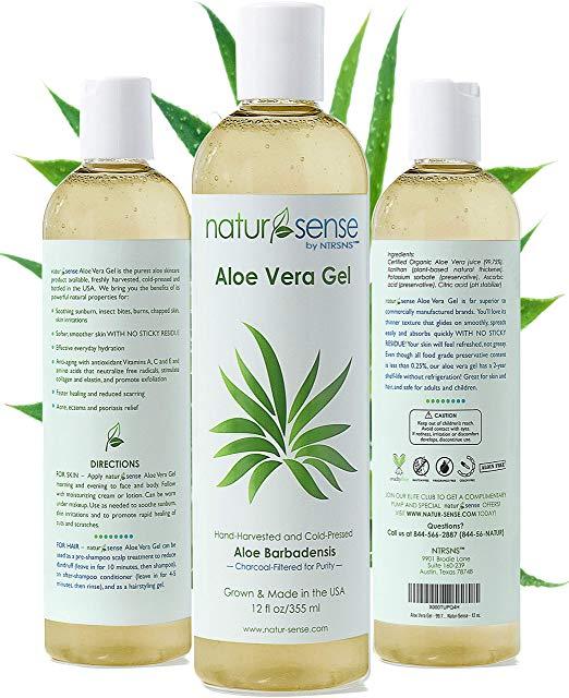 Organic Aloe Vera Gel Great for Face, Hair, Sunburn Relief - 12 oz. (PACKAGING MAY VARY)