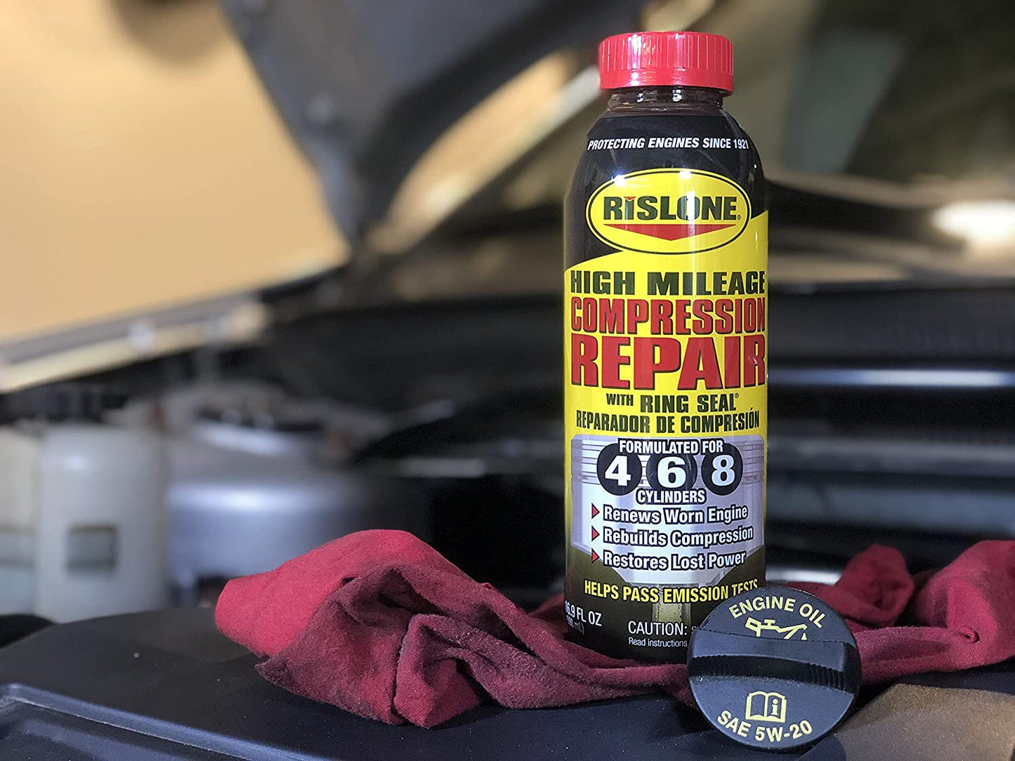 Rislone High Mileage Compression Repair With RingSeal Formulated For 4 6 8 Cylinders 16.9 fl oz