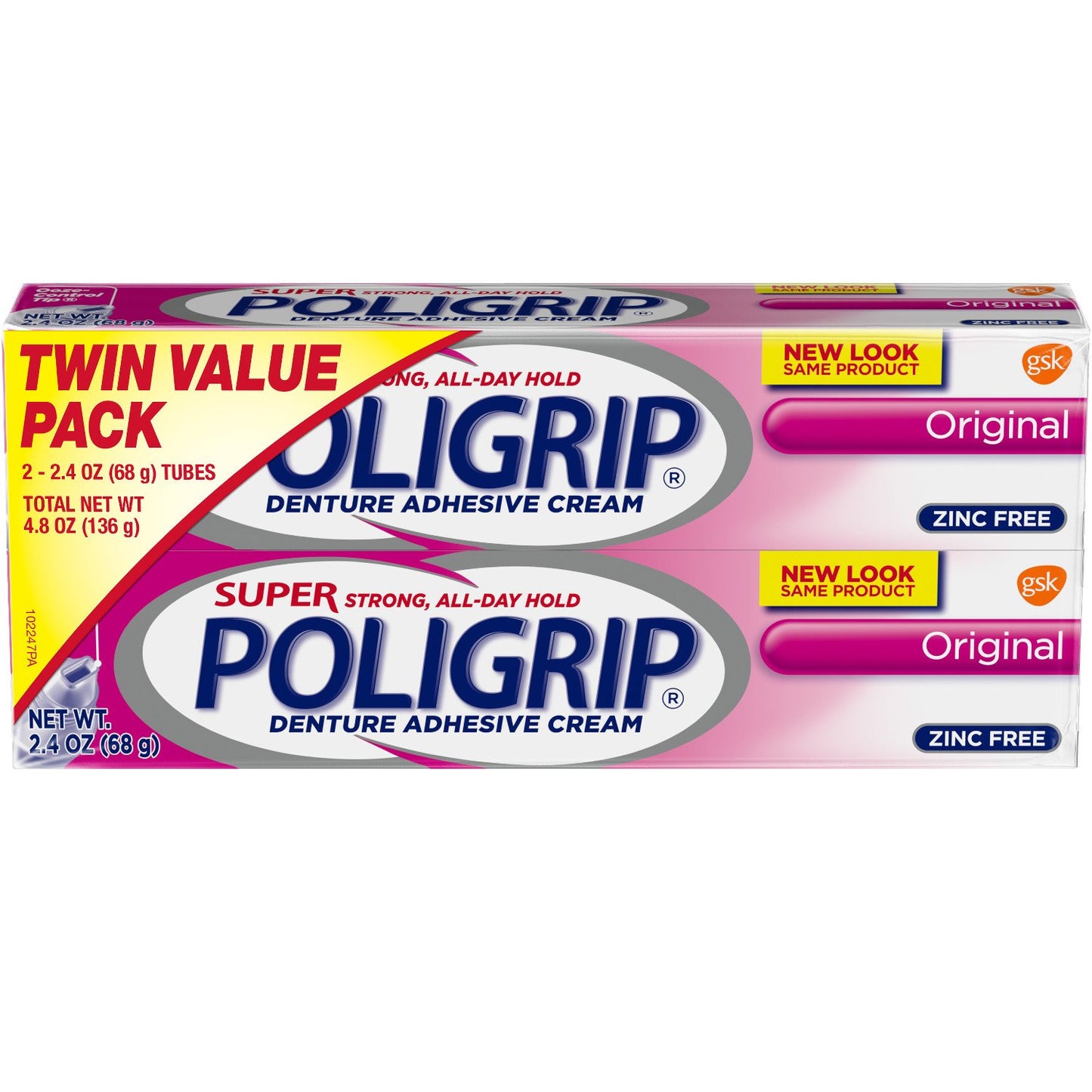Super Poligrip Original Formula Denture Adhesive Cream Twinpack (68 g)