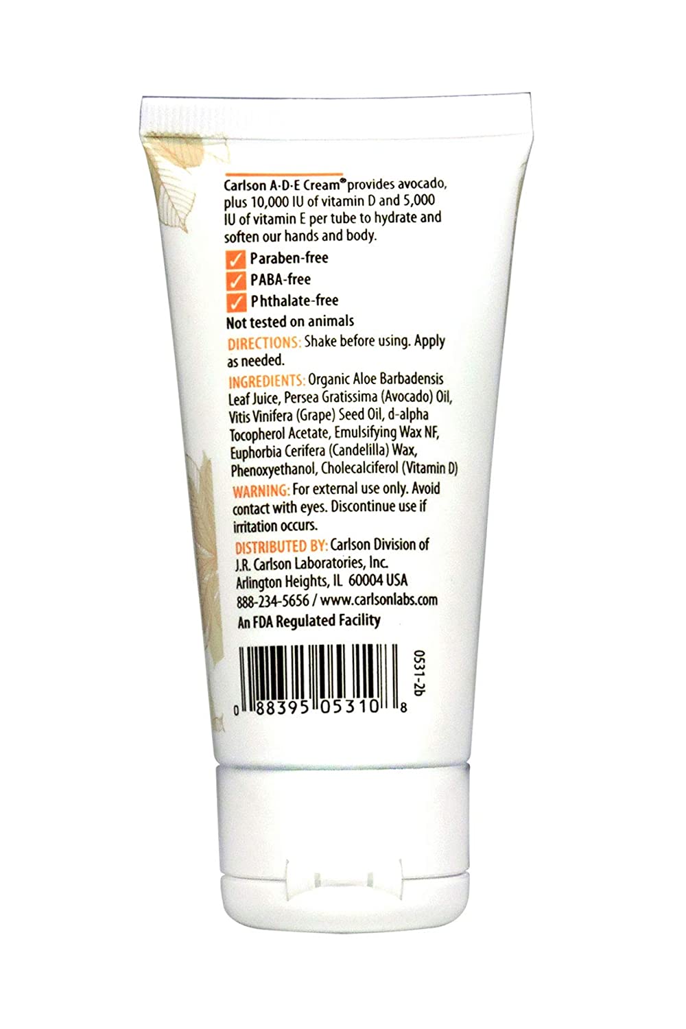 Carlson ADE Hand and Body Cream, Avocado Oil, 10000 IU Vitamin D, 5000 IU Vitamin E, Unscented, 2 oz