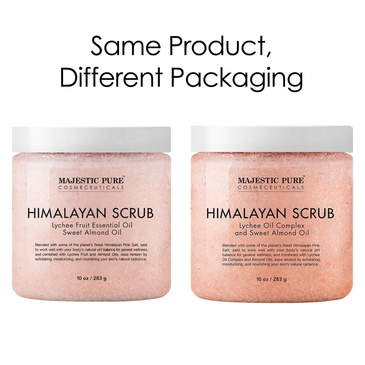 Majestic Pure 100% Pure & Natural Himalayan Salt Scrub with Lychee Fruit Essential Oil & Sweet Almond Oil, 10 oz. / 283g