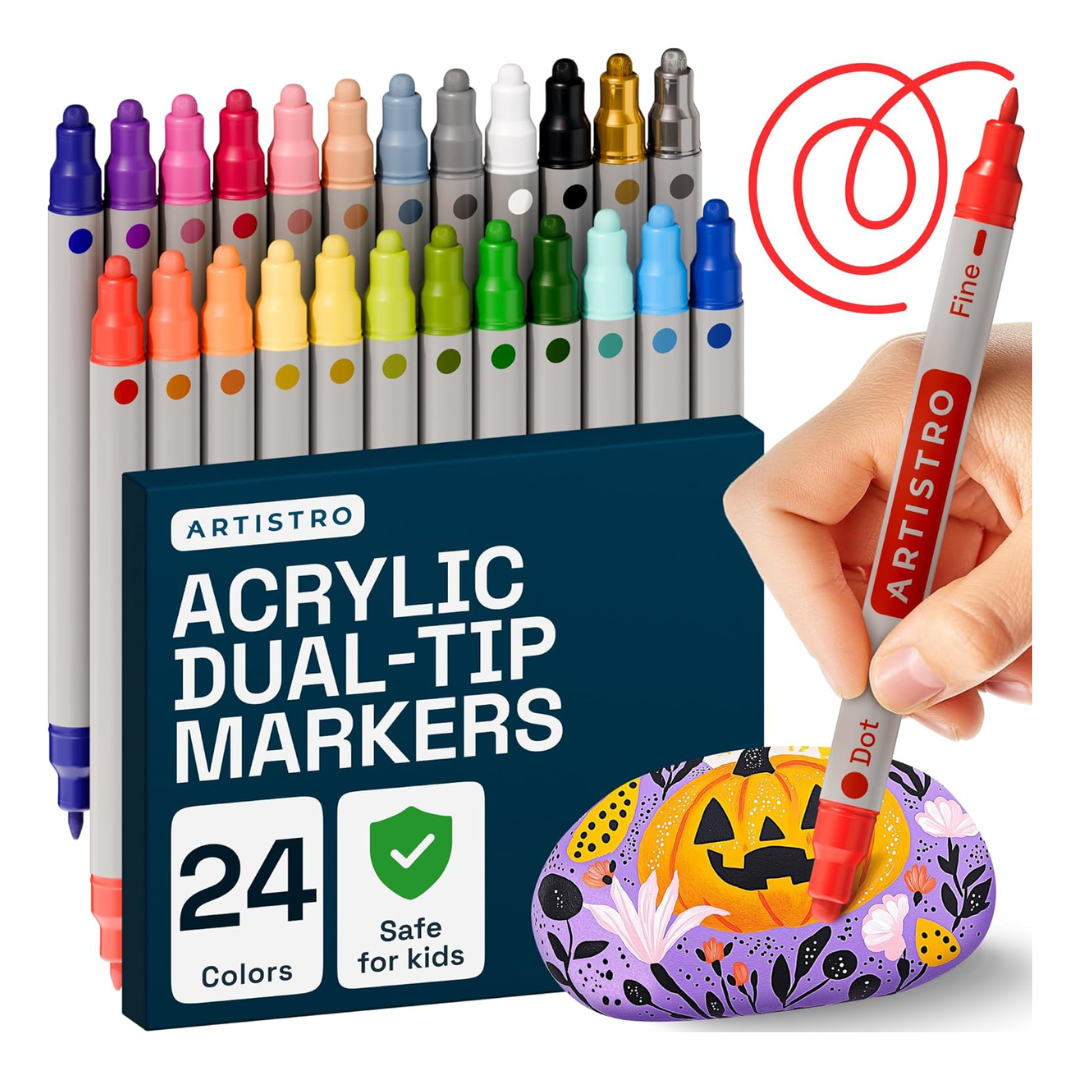 Artistro Acrylic Dual-Tip Markers, Dot and Fine Tip, 24 Colors