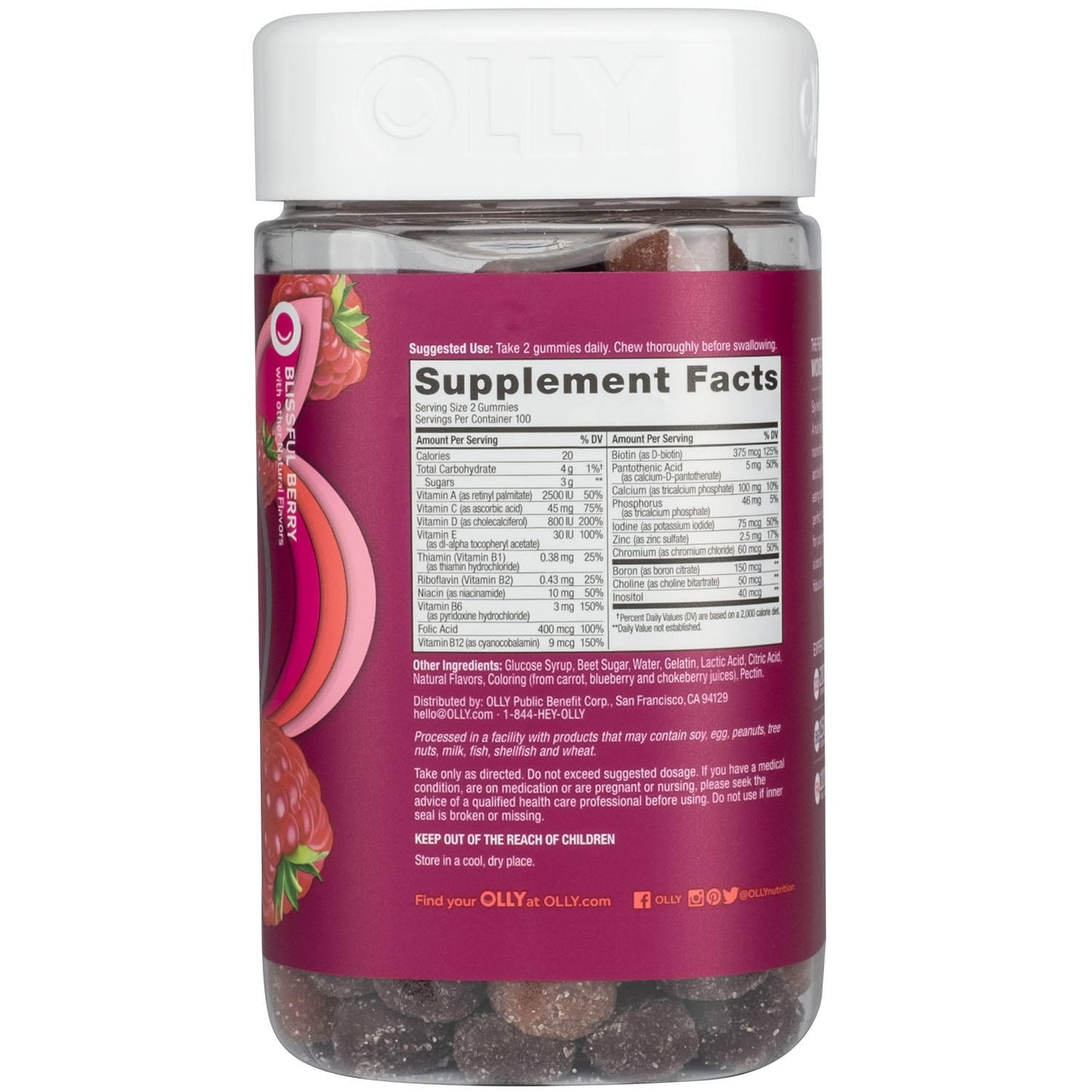 OLLY Women's Multi Vitamin with Biotin, Blissful Berry 200 Gummies