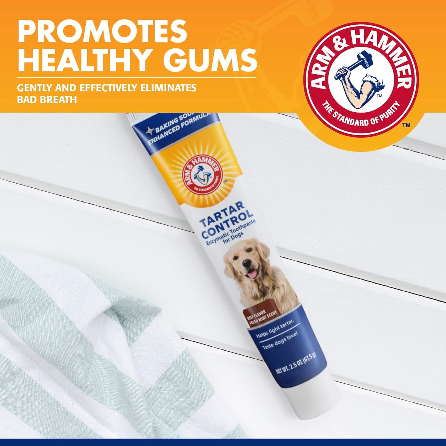 Arm & Hammer Tartar Control Enzymatic Toothpaste For Dogs, Beef Flavor, Fresh Mint Scent, 67.5 g / 2.5 oz
