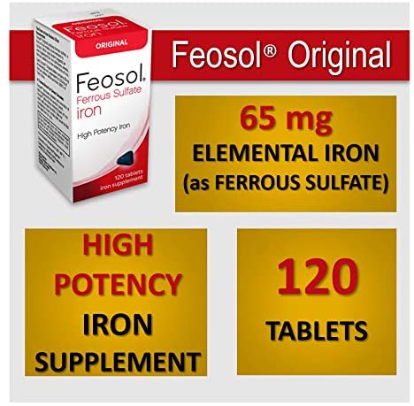 Feosol Original 65mg High Potency Ferrous Sulfate Iron Supplement, 120 Tablets