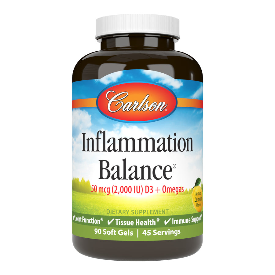 Carlson Inflammation Balance 50mcg (2,000 IU) D3 + Omegas Natural Lemon Flavor 90 Soft Gels Joint Function, Immune Support & Tissue Health