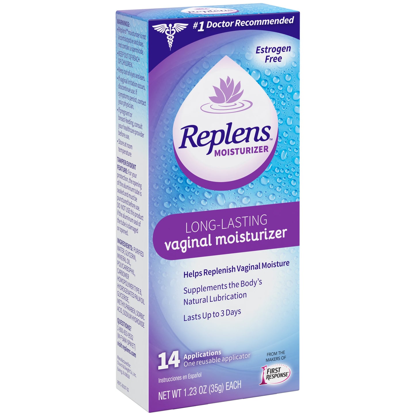 Replens Long Lasting Vaginal Moisturizer 14 ct with Reusable Applicator 35 g PACKAGING MAY VARY