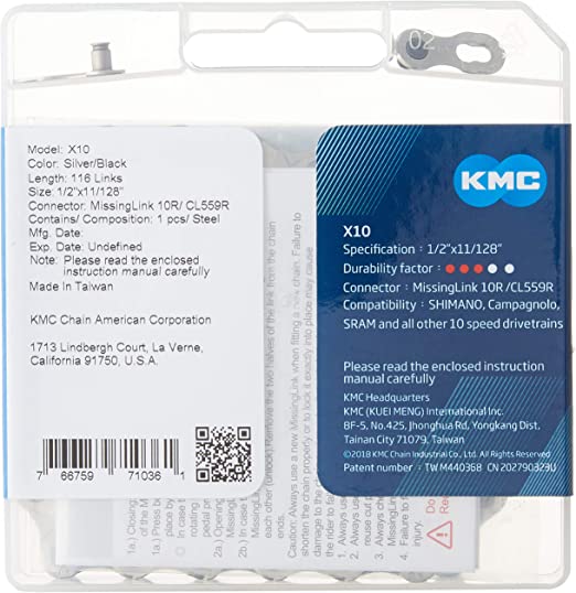 KMC X10-116L Speed Bicycle Chain 1/2" X 11/128"