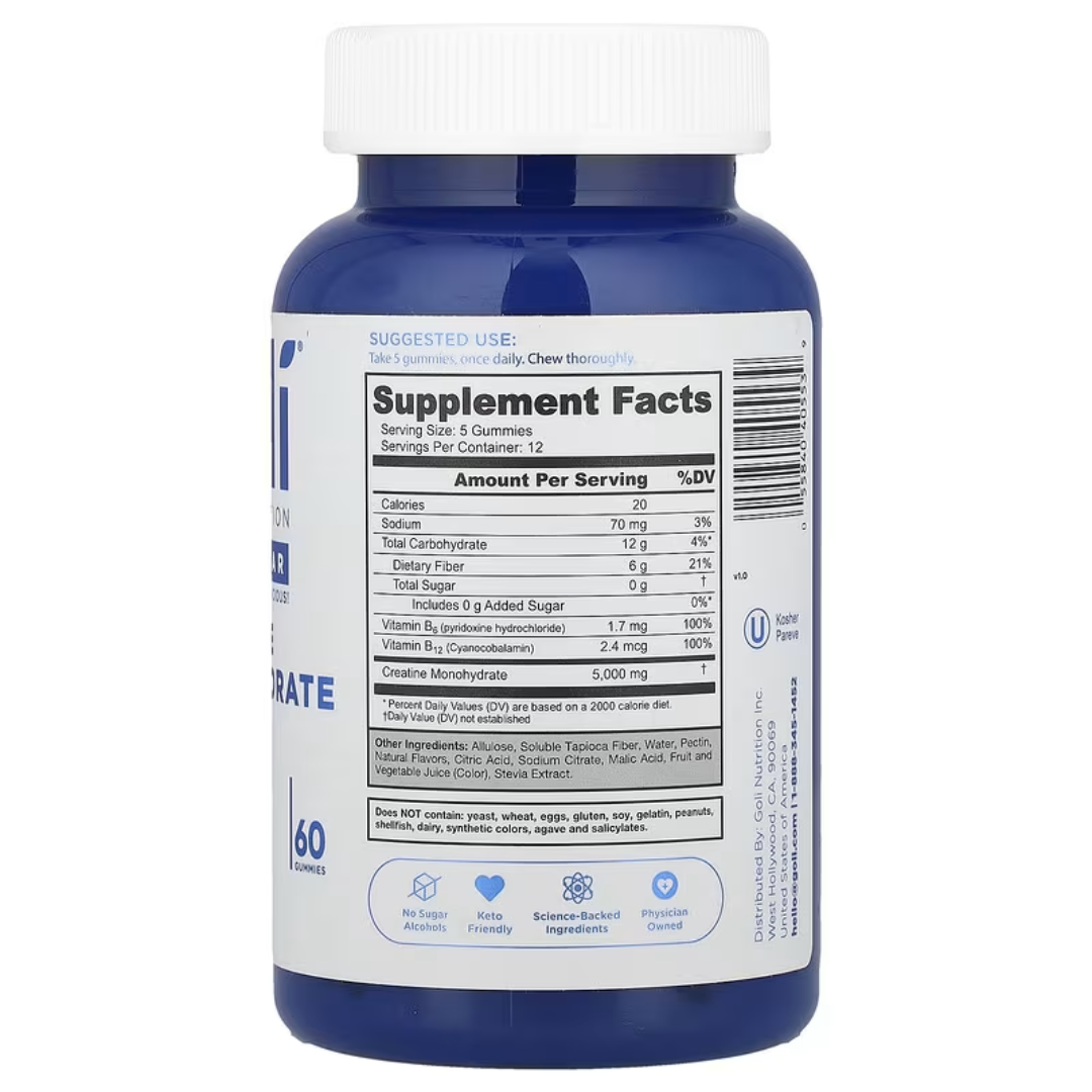 Goli Nutrition Zero Sugar Creatine Monohydrate 5 g, 60 Gummies