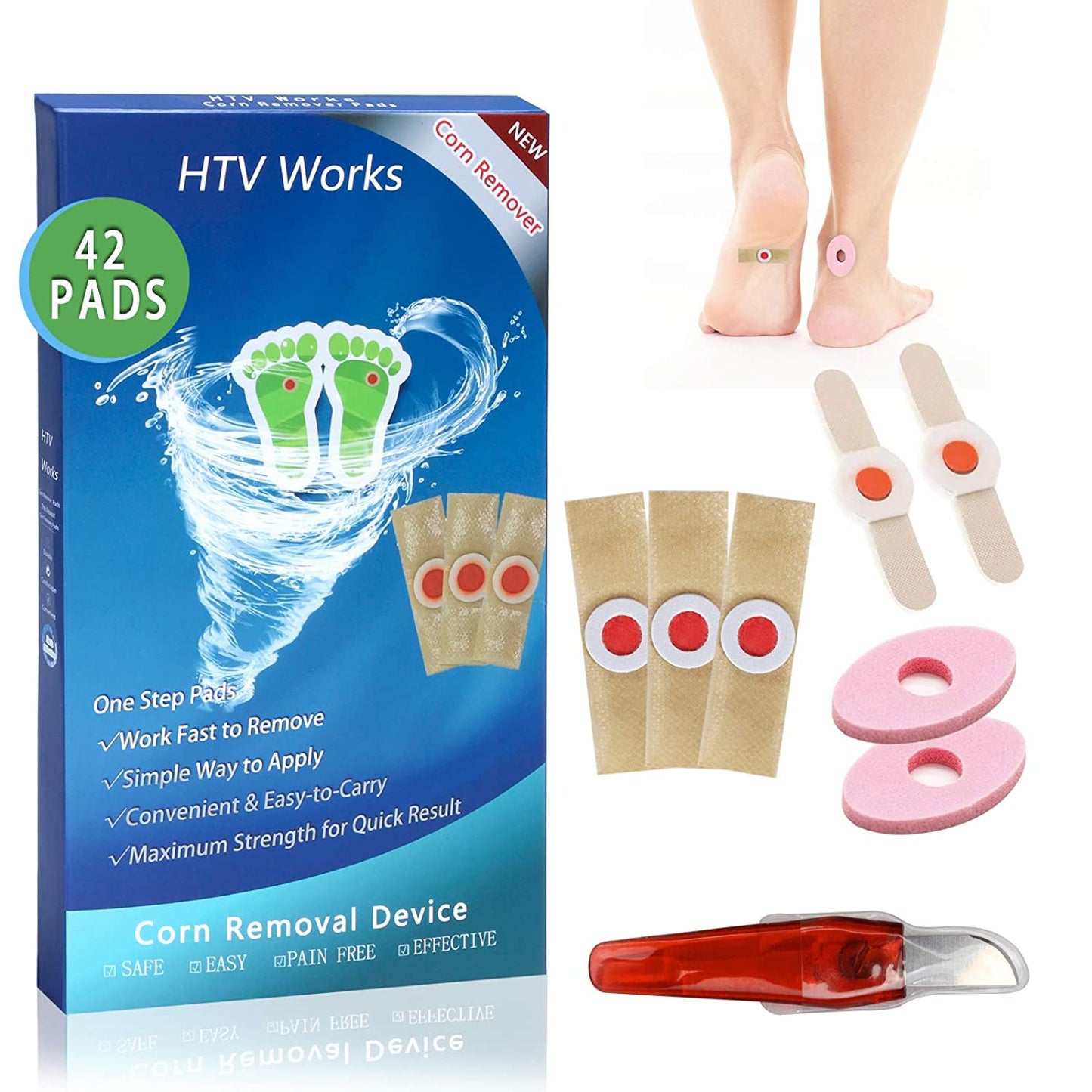 Corn Remover for Feet, Removes Callus, Toe Corns Fast, While Giving you Treatment and Protection, Goodbye to Footpain, Works for All Foot Size (42Pads)