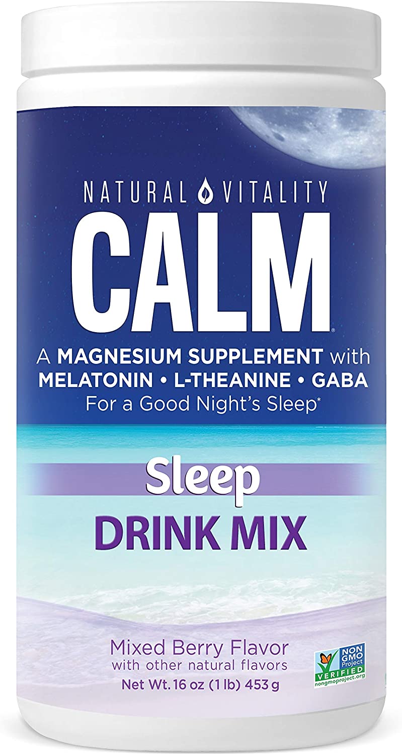 Natural Vitality Calm Sleep Magnesium Supplement with Melatonin & GABA Sleep Drink Mix, Mixed Berry Flavor, 16 oz. / 453 g