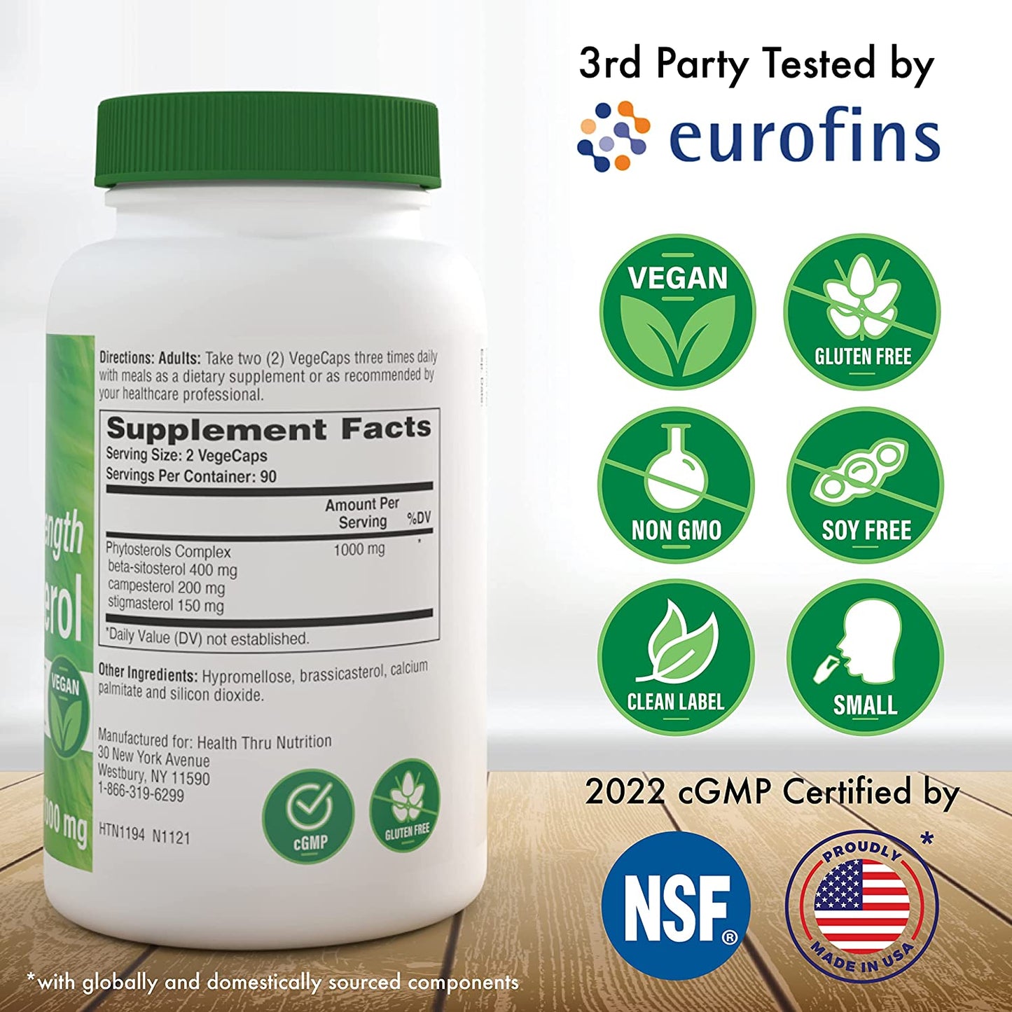 Health Thru Nutrition Ultra Strength Beta Sitosterol Phytosterol Complex 1000mg 180vegacaps