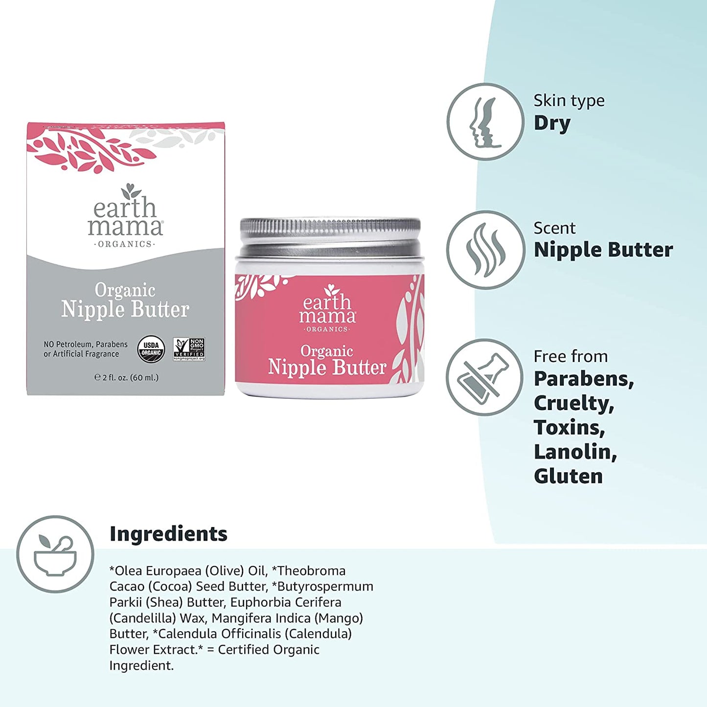 Earth Mama Organics Nipple Butter Soothing Balm For Dry Skin Parabens And Fragrance - Free 2 Fl Oz