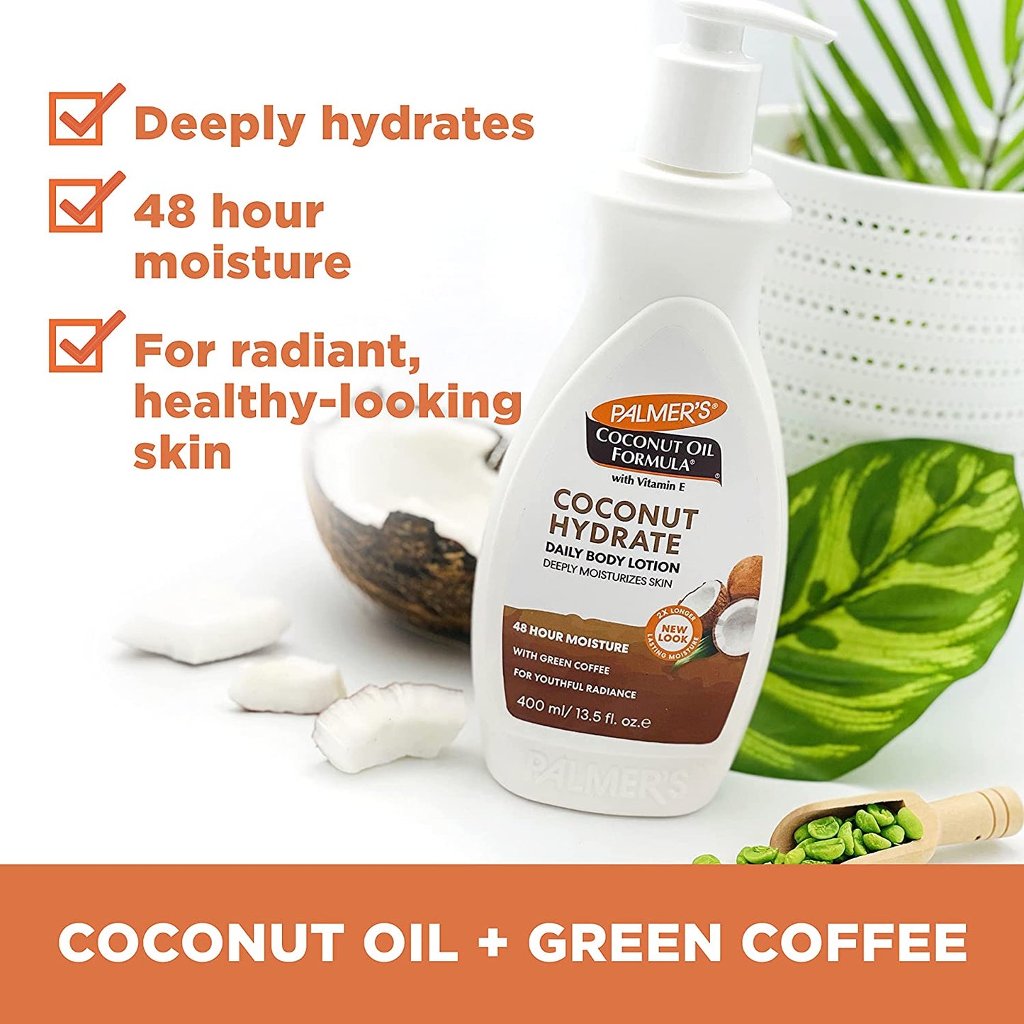 Palmer's Coconut Oil Formula with Vitamin E Coconut Hydrate Daily Body Lotion with Green Coffee, 13.5 fl.oz / 400ml