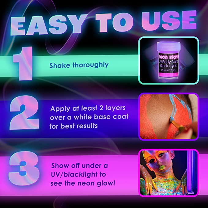 Neon Nights 8x UV Body And Face Paint Set Glow Makeup Kit 5.6 Fl Oz (160g)
